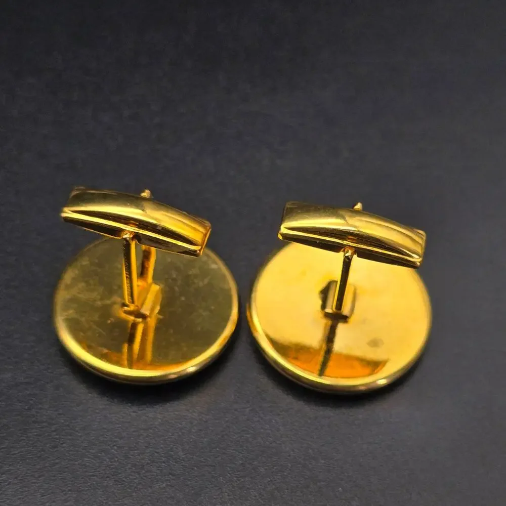 Orange Janus Cameo Cufflinks Greek Roman Gold Gold Tone Vintage NOS